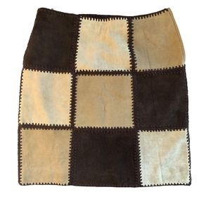 14 Vintage Y2K crochet Patchwork Leather Suede Midi Skirt Straight BOHO